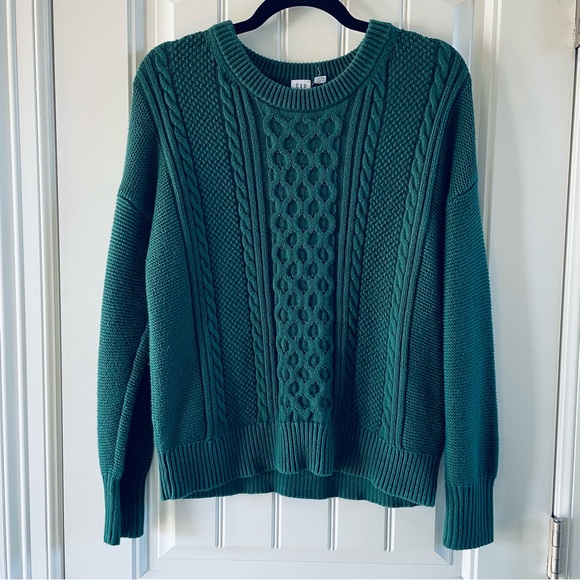 GAP Other - GAP Mens Hunter Green Cable Knit Cotton Crewneck Grandpa Sweater | Medium